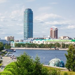 Yekaterinburg skyline and riverside view